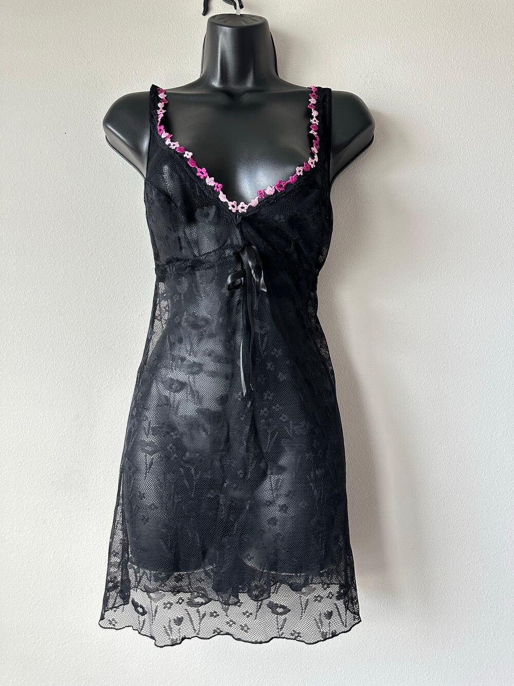 intimissimi Black Lace Babydoll Chemise Floral Sheer Lingerie Medium